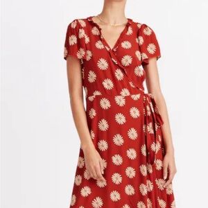 Madewell Ruffle Edge Wrap Midi Dress in Etruscan Clay Daisy Daydream